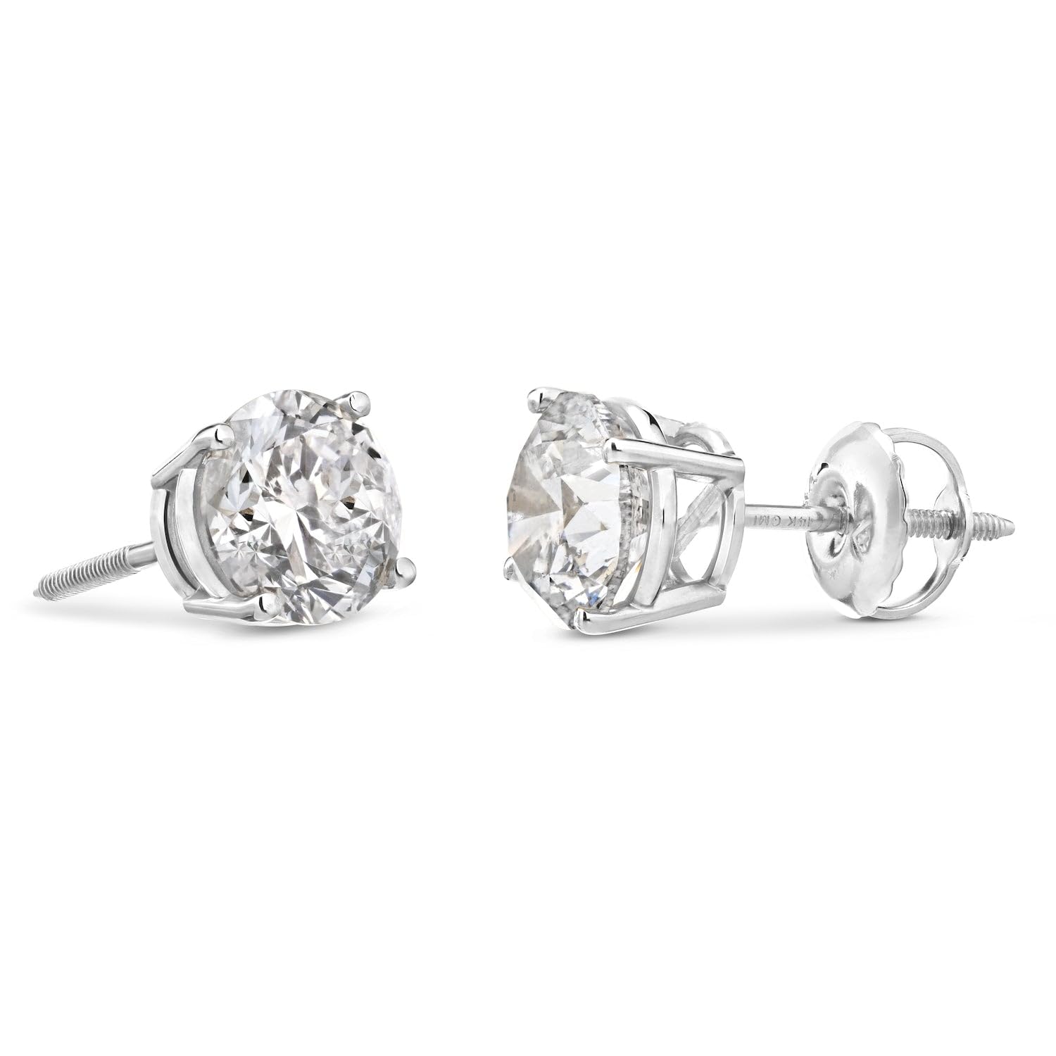 0.20-2.00 cttw Certified NATURAL Diamond Stud Earrings for Women 14 Karat Gold Earrings 4 Prong Setting with Screw Back Studs Fine Jewelry (white-gold, 0.20 cttw)