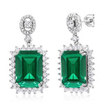 Load image into Gallery viewer, Gem Stone King 13.60 Cttw Green Nano Emerald Dangle Earrings For Women | 925 Sterling Silver | Gemstone May Birthstone | Emerald Cut 14X10MM | Fine Jewelry Gifts for Her Mom Women Wife
