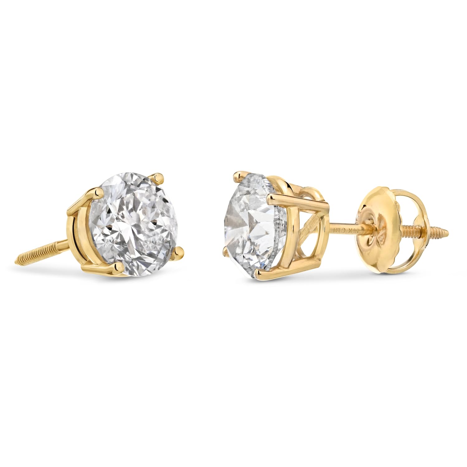 0.20-2.00 cttw Certified NATURAL Diamond Stud Earrings for Women 14 Karat Gold Earrings 4 Prong Setting with Screw Back Studs Fine Jewelry (white-gold, 0.20 cttw)