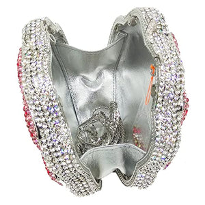 Boutique De FGG Rose Crystal Clutch Purse Women Flower Evening Bag Wedding Party Prom Bridal Rhinestone Floral Handbag,Mini,Red