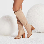 Load image into Gallery viewer, Erocalli Suede Knee-High Boots Fall Boot For Women Chunky Block High Heel Slouch Fashion Boot Round Toe Side Zipper
