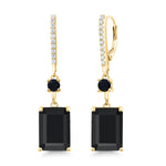 Load image into Gallery viewer, Gem Stone King 13.94 Cttw Black Onyx Dangle Earrings For Women | 18K Yellow Gold Plated Silver | Gemstone Birthstone | Emerald Cut 14X10MM
