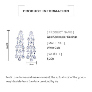 18K Gold Natural Crystal Chandelier Earrings for Women,Dainty Moissanite Tassel Style Long Drop Earrings,Luxury Jewelry Gift for Her (White Gold, 18K Gold)