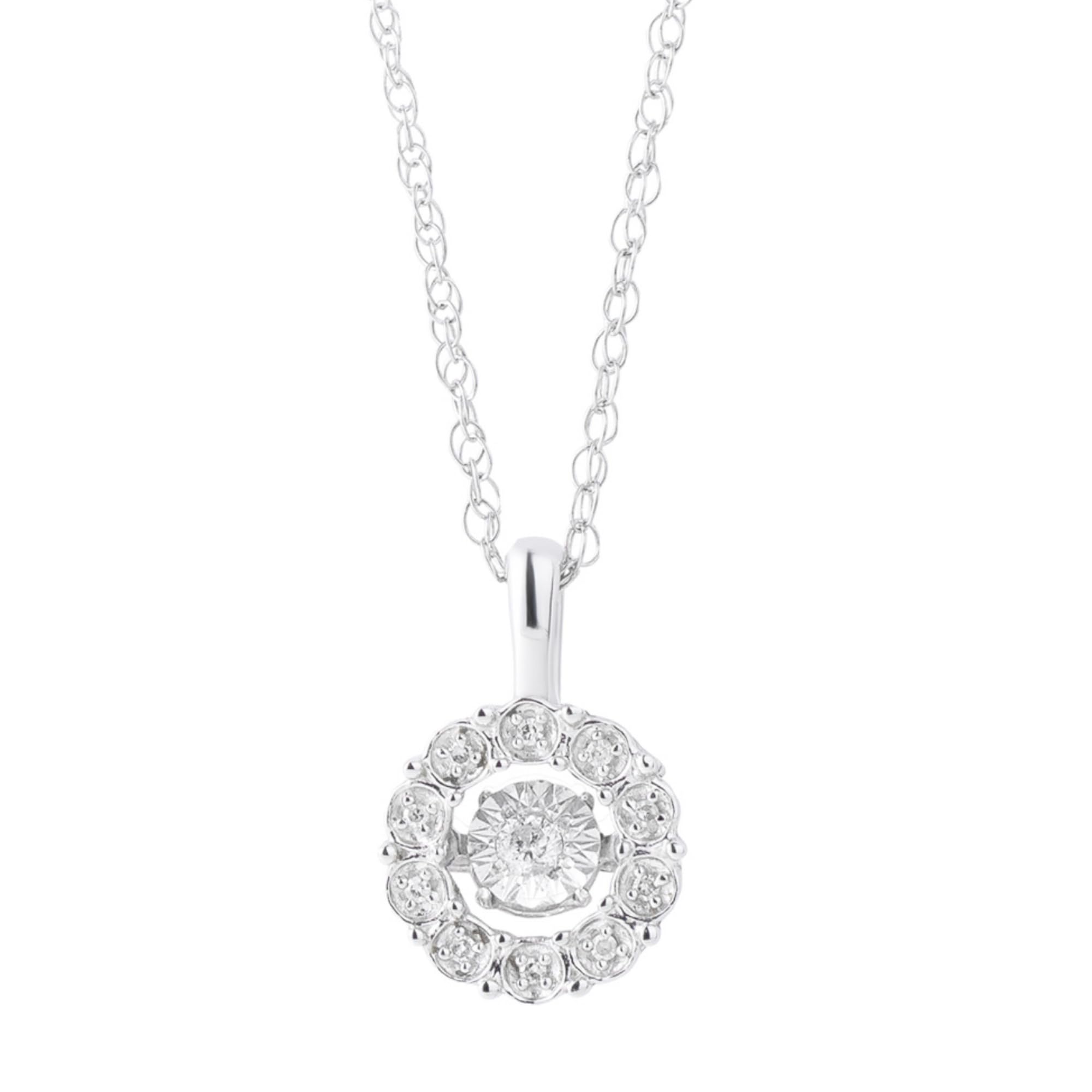 Sterling Silver Dancing Diamond Accent Circle Pendant Necklace