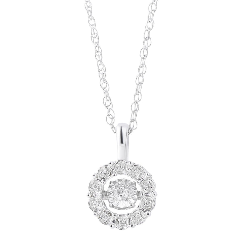 Sterling Silver Dancing Diamond Accent Circle Pendant Necklace