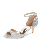 Load image into Gallery viewer, XYD Women&#39;s Sandals, Chic Peep Toe, D&#39;Orsay Kitten Low Heels, Rhinestone Studs, Ankle Strap Satin Shoes for Wedding Ballroom (Size 8.5, Gray)
