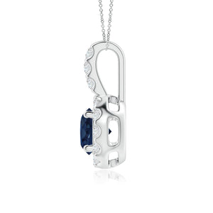 Angara Natural 1 Ct Blue Sapphire and 0.27 Ct Diamond Halo Pendant Necklace for Women in 14K White Gold (Grade-AA | Size-6mm) | September Birthstone, Birthday, Anniversary Jewelry Gift For Women