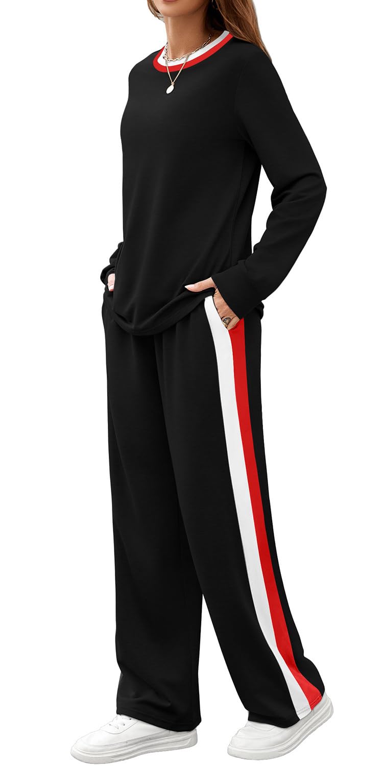 WIHOLL2 Piece Lounge Sets for Women Workout Matching Fall Clothes Outfits 2025 Fashion Winter Clothing Long Sleeve Teacher Tops Business Casual Airport Black M