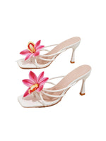 Load image into Gallery viewer, MakeMeChic Women's Open Toe Floral Kitten Heels Flower Summer Beach Sandals White Pink 9
