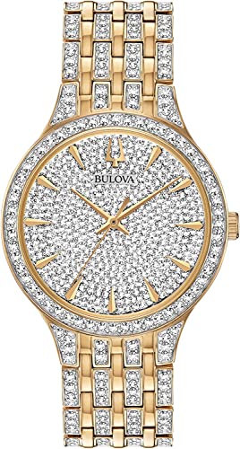 Bulova Ladies' Crystal Phantom Gold Tone Stainless Steel 2-Hand Quartz Watch, 440 Crystals and Pave Dial Style: 98L263