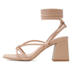 Load image into Gallery viewer, Shoe'N Tale Lace Up Heels for Women Ankle Strappy Gladiator High Heeled Sandals Chunky Block Heel Square Open Toe Criss Cross Dress Shoes(7.5,Nude)
