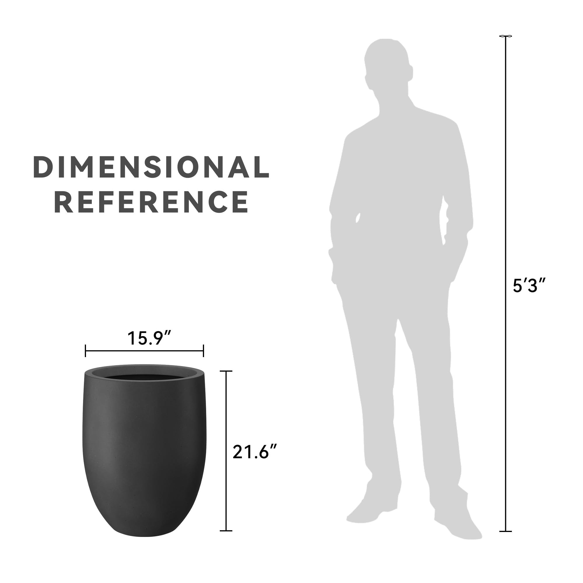 Kante 21.7" H Natural Concrete Tall Planter, Large Outdoor Indoor Decorative Pot with Drainage Hole and Rubber Plug, Modern Round Taper Style for Home and Patio Burnished Black