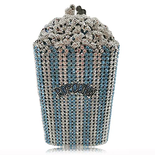 DJBM Luxury Women Popcorn Rhinestone Evening Bag, Crystal Purses, Diamond Clutch for Women Party, Blue