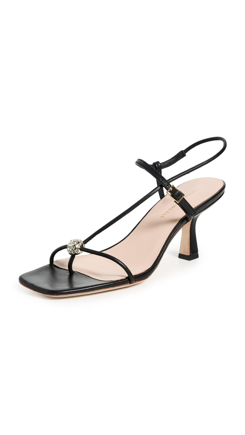 Loeffler Randall Women's Triana Strappy Mid-Heel Sandals with Ball, Black/Gold Crystal, 11 Medium US