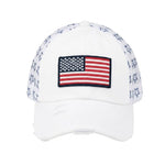 Load image into Gallery viewer, C.C Women's Criss-Cross Ponytail Baseball Cap – Embroidered Cotton Front, American Flag Mesh Back, Adjustable Velcro (US, Alpha, One Size, Flag-White)
