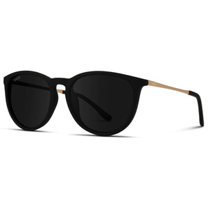 WearMe Pro Women's Round Sunglasses with Polarized UV Protection, Trendy Retro Designer Style (Gold Frame/Black Lens)