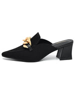 Load image into Gallery viewer, SICARE Heeled Mules for Women Closed Toe Chunky Heels Mules Knit Stretchy Pointed Toe Heels Sandals Comfortable Slip On Dress Pumps Sandals Slides for Business and Daily Wear,Black,Size 8
