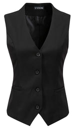 Load image into Gallery viewer, Vocni Women&#39;s Fully Lined 4 Button V-Neck Economy Dressy Suit Vest Waistcoat ,Black,US S ,(Asian XL)
