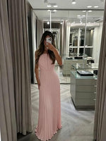 Load image into Gallery viewer, DJFLFU Strapless Bridesmaid Dress Pleated Chiffon Long Formal Prom Dress for Cocktail Party Gowns Light Blue
