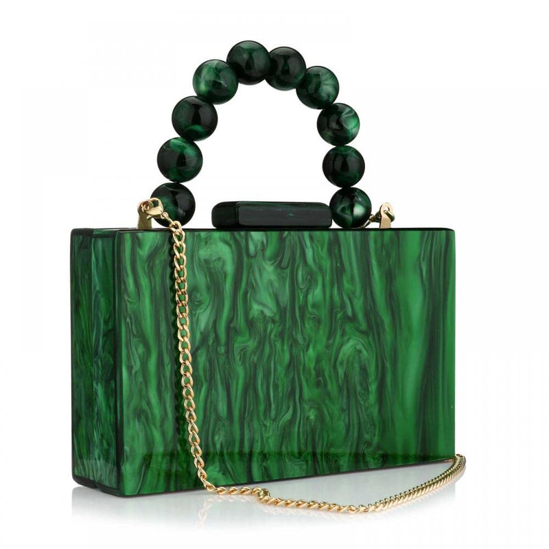 Acrylic Purses Evening Clutch Bag Marbling Handbags for Women Cross Body Bag with Pearl Chain Formal Wedding Prom Party (Dark Green)