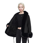 Load image into Gallery viewer, NXBC Winter Faux Fur Coats for Women, Faux Suede Leather Trench Coat Jacket with Belted Waist, Windproof Water Resistant Long Sleeve Parka Outerwear FC008-BLACK-S
