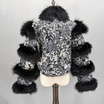 Load image into Gallery viewer, LVCOMEFF Women Sheep Leather Cropped Jacket Bolero Top Coat Motorcycle Jacket With Fox Fur Layer Long Sleeve Python Pattern (US, Alpha, X-Small, Regular, Regular, flower print)
