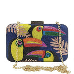 Load image into Gallery viewer, Boutique De FGG Toucan Bird Crystal Clutch Purses for Women Evening Minaudiere Handbags Party Rhinestone Clutch Bag,Mini,Navy Blue
