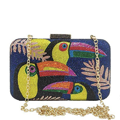 Boutique De FGG Toucan Bird Crystal Clutch Purses for Women Evening Minaudiere Handbags Party Rhinestone Clutch Bag,Mini,Navy Blue
