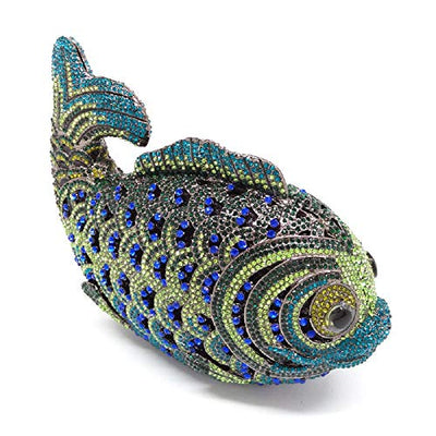 Boutique De FGG Fish Rhinestone Clutch Purses for Women Formal Evening Bags Prom Purse Wedding Party Crystal Clutch Bag,Mini,Green