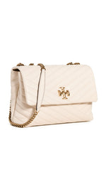 Load image into Gallery viewer, Tory Burch Women's Kira Quilted Chevron Shoulder Bag, New Cream/Rolled Brass, Off White, One Size

