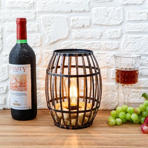 JHY DESIGN Decorative Table Lamp Battery Powered 8“H Cordless Metal Wine Cork Holder Lamp with 6-Hour Timer for Tabletop Home Patio Dining Room Living Room(Black Brushed Gold)