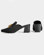 Load image into Gallery viewer, SICARE Heeled Mules for Women Closed Toe Chunky Heels Mules Knit Stretchy Pointed Toe Heels Sandals Comfortable Slip On Dress Pumps Sandals Slides for Business and Daily Wear,Black,Size 8
