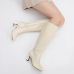 Load image into Gallery viewer, Athlefit Women&#39;s Knee High Boots Kitten Heel Square Toe Tall Boots Fashion Dress Stiletto Heeled Beige Long Booties Size 9.5
