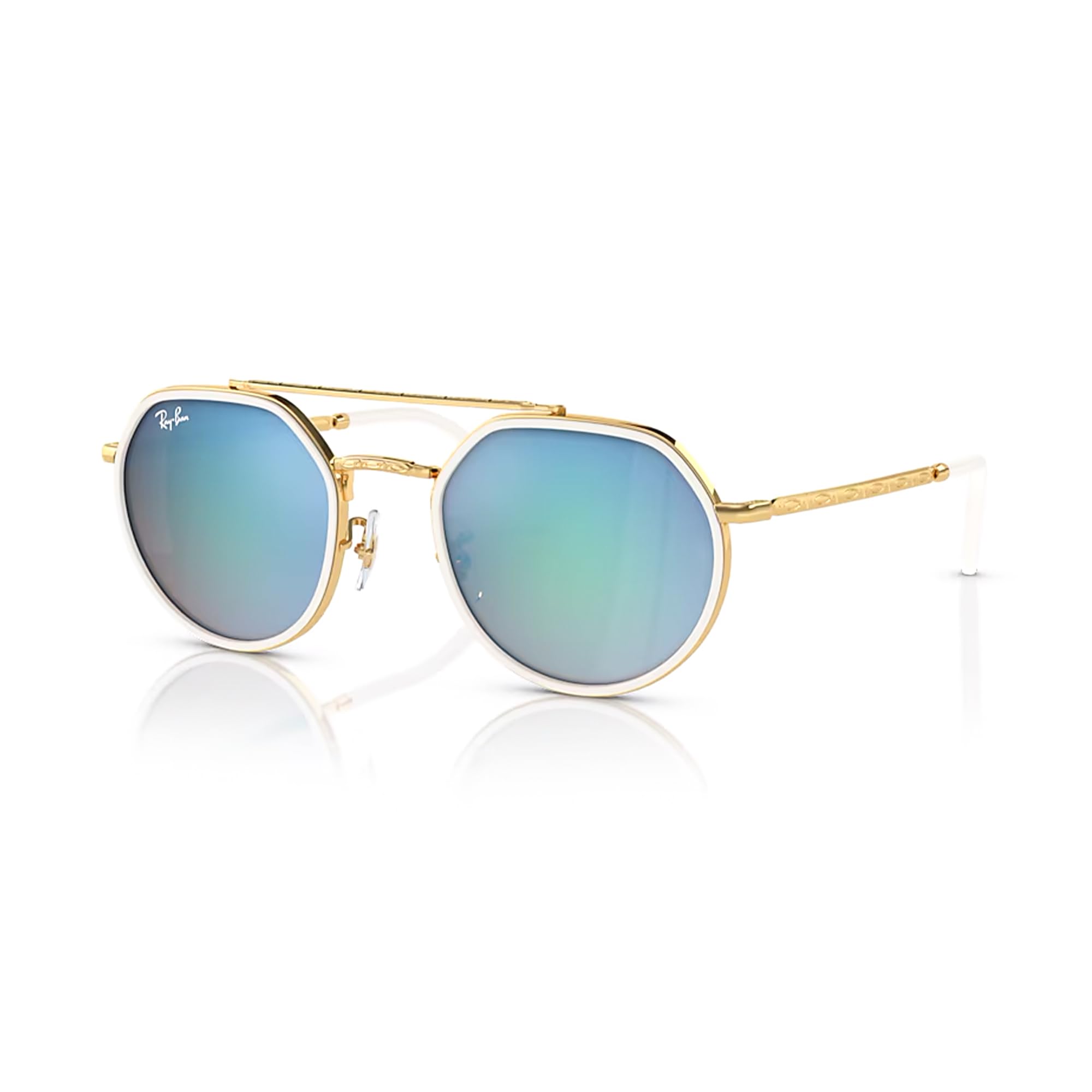 Ray-Ban RB3765 001/4O 53MM Gold/Crystal Lens Blue Gradient Mirror Rounded Hexagonal Sunglasses for Men for Women +BUNDLE with ACCESSORY EYEWEAR KIT