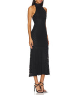 Load image into Gallery viewer, JLCNCUE Women's Elegant Halter Neck Floral Lace Mermaid Maxi Dress Sleeveless Open Back Cocktail Wedding Guest Dress 399(Large,Black)
