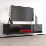 Load image into Gallery viewer, Meble Furniture Luxe BL-EF Floating Fireplace TV Stand - Modern High Matte TV Stand with Storage Cabinets - Central Entertainment Center Console Table for TVs up to 80&quot; - Black
