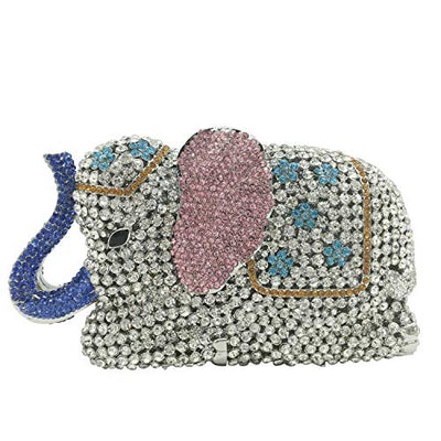 Boutique De FGG Elephant Crystal Clutch Bags Women Animal Rhinestone Evening Handbags Bridal Party Crystal Clutch Purse,Mini,Multi-White