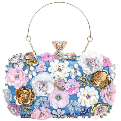 BBTT.ful Women Clutches Flower Evening Handbags Chain Strap Shoulder Bag Wedding bag purse(Blue)
