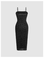 Load image into Gallery viewer, Verdusa Women&#39;s Floral Print Mesh Lettuce Trim Sleeveless Bodycon Long Cami Dress Black M
