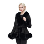 Load image into Gallery viewer, NXBC Winter Faux Fur Coats for Women, Faux Suede Leather Trench Coat Jacket with Belted Waist, Windproof Water Resistant Long Sleeve Parka Outerwear FC008-BLACK-S
