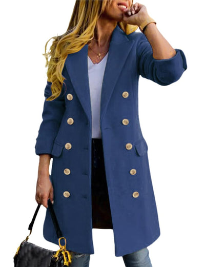 IDEALSANXUN Wool Coats for Women 2025 Fall Winter Double Breasted Mid Length Dress Trench Coats Peacoat Jacket(Misty Blue, M)