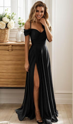 Load image into Gallery viewer, IIF Satin Emerald Green Bridesmaid Dresses for Wedding Spaghetti Strap Long V Neck Formal Gown with Slit Prom Dress US Size 4 IIF006
