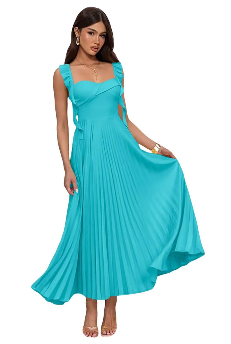 PUYIKET Elegant Spaghetti Strap Aqua Bridesmaid Dresses for Women 2026 Sleeveless Flowy Chiffon A-Line V-Neck Pleated Backless Formal Dresses and Evening Gown for Wedding Size 0 Prf039