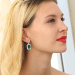 Load image into Gallery viewer, Gem Stone King 13.60 Cttw Green Nano Emerald Dangle Earrings For Women | 925 Sterling Silver | Gemstone May Birthstone | Emerald Cut 14X10MM | Fine Jewelry Gifts for Her Mom Women Wife
