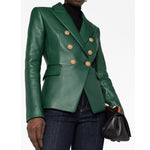 Load image into Gallery viewer, SID Genuine Lambskin Leather Green Women’s Single Button Blazer with Full Sleeves Suit Style for Office Wear Medium
