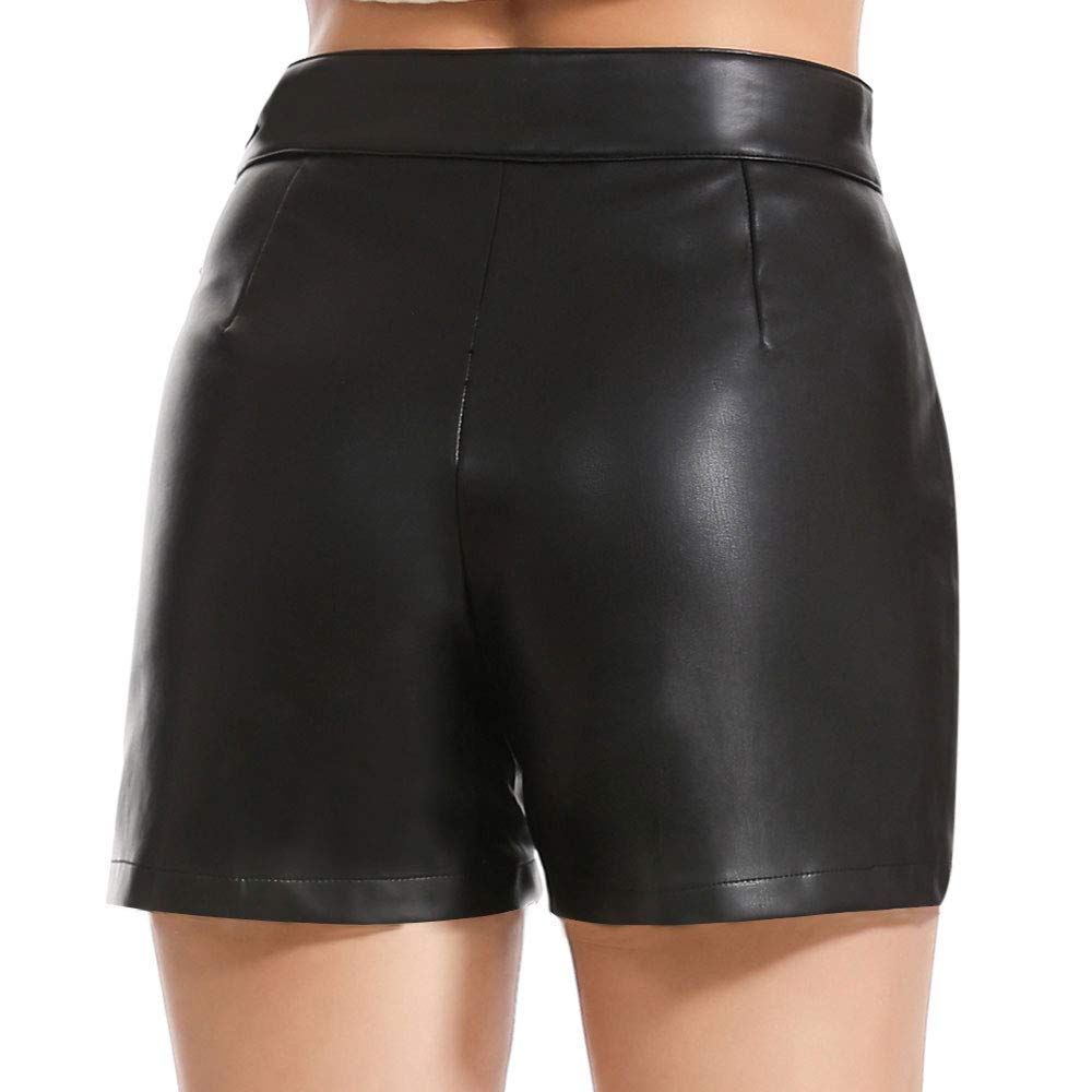 Everbellus Casual Wide Leg Shorts for Womens High Waisted Faux Leather Shorts Black Medium