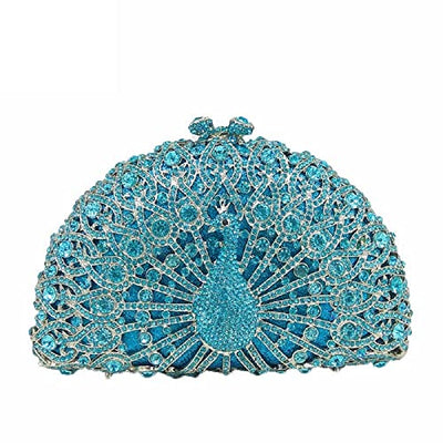 Boutique De FGG Peacock Clutch Bag Women Crystal Evening Handbags Bridal Wedding Rhinestone Clutch Purse Party Prom Bag,Mini,Light Blue