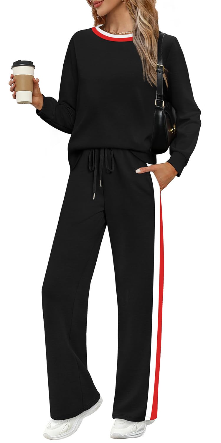 WIHOLL2 Piece Lounge Sets for Women Workout Matching Fall Clothes Outfits 2025 Fashion Winter Clothing Long Sleeve Teacher Tops Business Casual Airport Black M