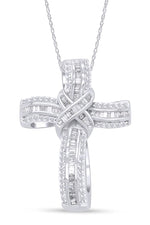 Load image into Gallery viewer, AFFY Infinity Cross Pendant Necklace, 1.00 Carat White Natural Diamond Religious Jewelry Gift For Women &amp; Men in 14k White Gold Over Sterling Silver (1 Ctw)
