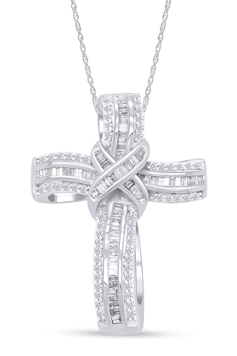 AFFY Infinity Cross Pendant Necklace, 1.00 Carat White Natural Diamond Religious Jewelry Gift For Women & Men in 14k White Gold Over Sterling Silver (1 Ctw)
